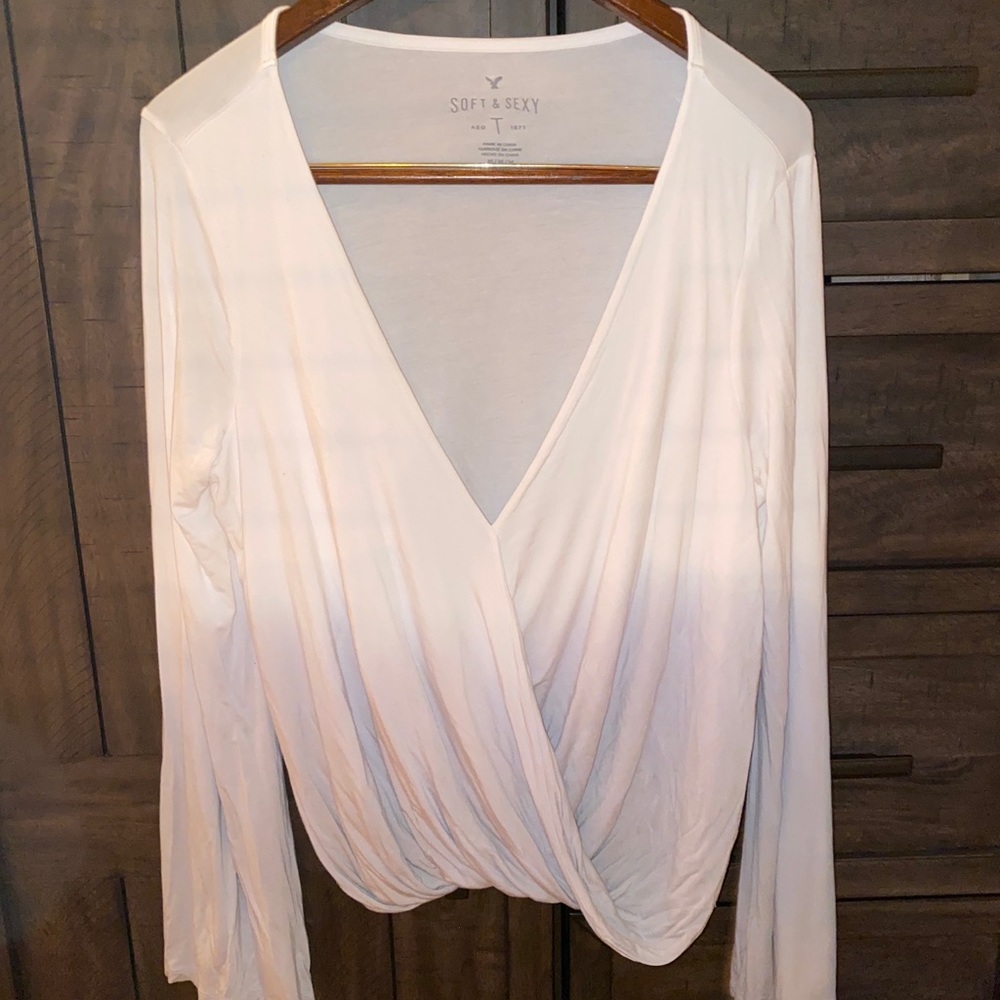 Ombré long sleeve deep v-neck top